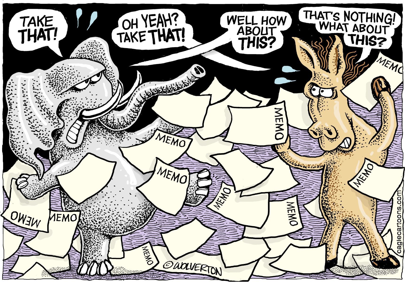 Memo Wars by Wolverton, Cagle Cartoons